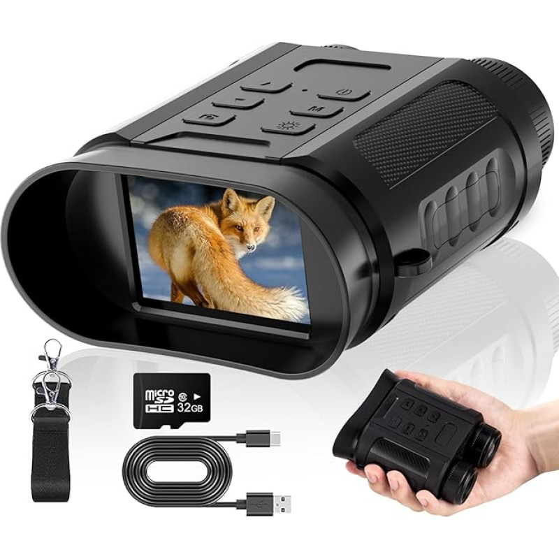 CamZeste 4K 48MP naktinio matymo prietaisas, 2,4 colio HD skaitmeniniai infraraudonųjų spindulių žiūronai, naktinio matymo su 7 lygių infraraudonaisiais spinduliais, 2500 mAh įkraunamas, 8X skaitmeninis priartinimas, skirti laukinės gamtos stebėjimui, sto