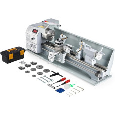 CREWORKS mini tekinimo staklės 9 x 24 colių su 3 žiaunų griebtuvu ir 3000 aps./min mini metalo tekinimo staklės 220 x 600 mm su LCD ekranu, 1100 W metalo tekinimo staklės, skirtos metalo apdirbimui ir amatams 