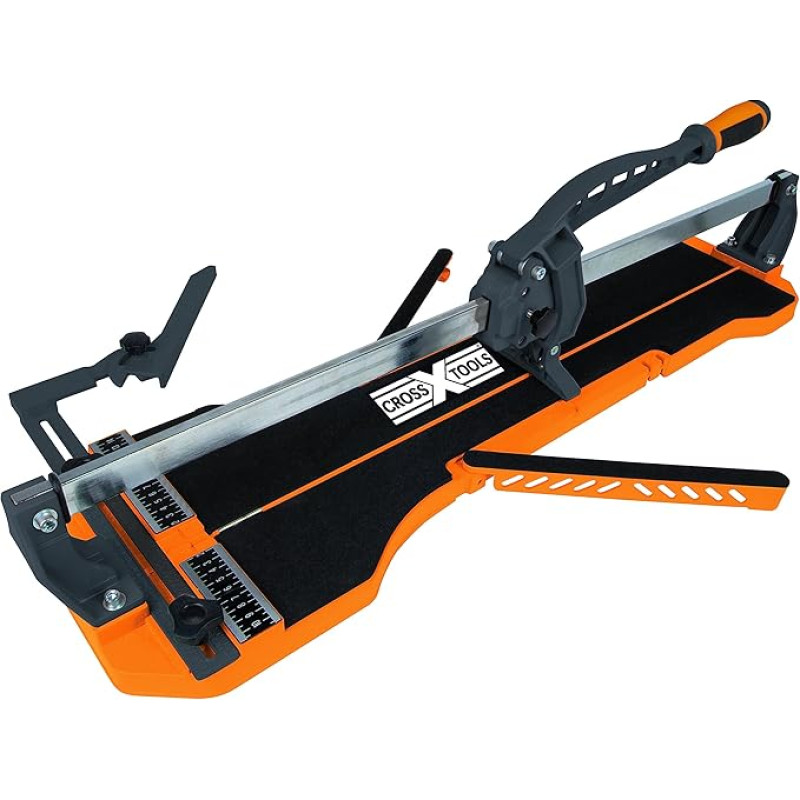 CROSS TOOLS Nešiojamos rankinės plytelių pjaustyklės (730 mm pjovimo ilgis, 516 mm įstrižinis pjūvis, 16 mm pjovimo gylis, plytelių pjovimo staklės su volframo karbido pjovimo disku ir kampiniu ribotuvu) CUT 730, 68659