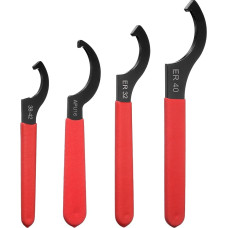 sourcing map 4-teiliges C-Hakenschlüssel-Set, 38-42/APU16/ER32/ER40, Steckschlüssel, Stahlfuttermutter mit rotem rutschfestem Griff, Stofftasche zum Klemmen von Drehmaschinen