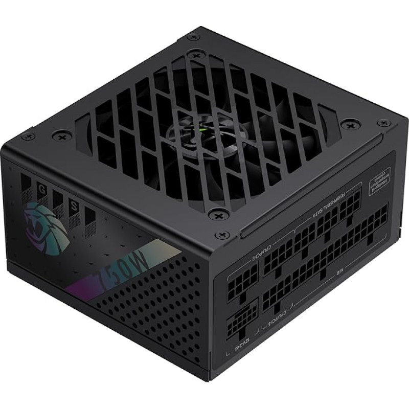 GAMEMAX GS-750G SFX kompiuterio maitinimo šaltinis 750 W, visiškai modulinis, 80 Plus Gold, aukštos kokybės japoniški kondensatoriai, FDB ventiliatorius, APFC+LLC+DC-DC, 9 apsaugos funkcijos, juodos spalvos