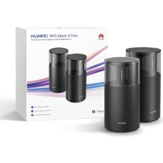 HUAWEI WiFi Mesh X1 Pro maršrutizatorius (2 vnt.), 3,6 Gbps, dviejų juostų WLAN 7, kryžminė maitinimo antena, keturi 2,5 GE prievadai, estetiškas dizainas, be DSL funkcijos, skirtas žaidimams, 30 mėn. garantija