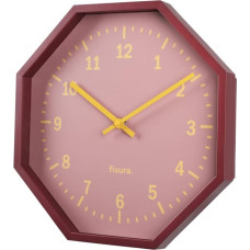 FISURA - Modern octagonal wall clock red. 30 cm diameter. Wood and glass. 1 AA battery.