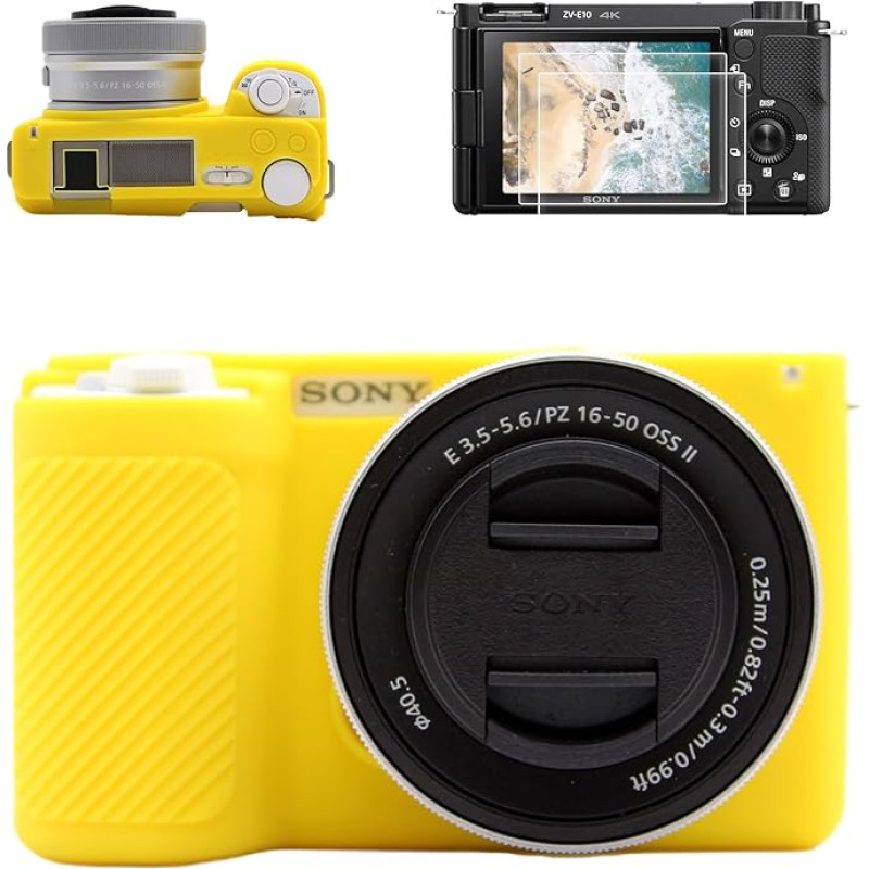 VOVMOEYA fotoaparato dėklas Sony ZVE10II, 1 x silikoninis dėklas, 2 x ekrano apsauga, 1 x 