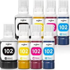 Rašalas 102 Multipack 2 rinkiniai, suderinami su Epson ET-2850 ET-4750 ET-4850 ET-2750 ET-2856 ET-3850 ET-4856 ET-15000 ET-3750 ET-2700 ET-3700 ET-3700 ET-3700 2751 ET-2756 spausdintuvu (2 juodi, 2 žydri, 2 purpuriniai, 2