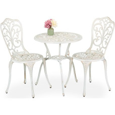 Relaxdays Garden Furniture Set, 3 Pieces, Table and 2 Chairs, Cast Aluminium, Balcony Furniture, Antique Design, Garden Furniture Set, White/Bronze