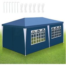 Tubiaz Gazebo 3 x 6 m Waterproof Stable Party Tent High-Quality PE Tarpaulin Marquee UV-Resistant Garden Tent 100 g/m² Beer Tent with 6 Side Panels Blue