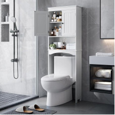 Bealife Toilet Shelf, Over Toilet Shelf with 3-Level Adjustable Shelves, Toilet Overmount Cabinet Freestanding, 167 x 60 x 23 cm Superstructure Toilet Cabinet with Double Doors for Bathroom - White
