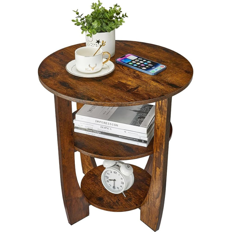 ZEXVIDA Apvalus medinis šoninis staliukas, kavos staliukas, vintažinis pastoralinis stilius, 3 pakopų apvalus šoninis staliukas su laikymo vieta, naktinis staliukas, mažas staliukas, sofos staliukas svetainei, miegamajam, balkonui (Vintage)