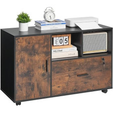 VEVOR medinė dokumentų spinta, mobili biuro spinta su atviromis lentynomis, rakinama šoninė ritininė dokumentų spinta su reguliuojamomis lentynomis, spausdintuvo stovas namams ir mokyklai, kaimiška ruda spalva