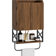 Apetaccat Bathroom Cabinet, Small Wave Bathroom Wall Cabinets with Adjustable Shelf, Wooden Wall Mounted Cabinet for Laundry, Walnut