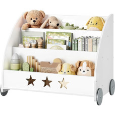 Woltu KR002 Children's Bookcase for Children, Toy Rack with Wheels, 3 Shelves, Wooden Upright Shelf, Children's Room Shelf, Multi-Purpose Organiser (White)