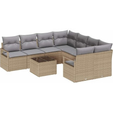 Rantry 9-teilige Garten-Sofa-Set mit Kissen Beige Poly Rattan Gartenlounge Modelis3354989