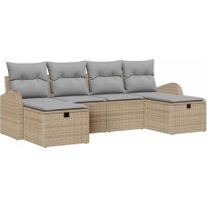 Rantry 6-teiliges Garten Sofa Set mit Kissen Beige Poly Rattan Gartenlounge Modelis3360451
