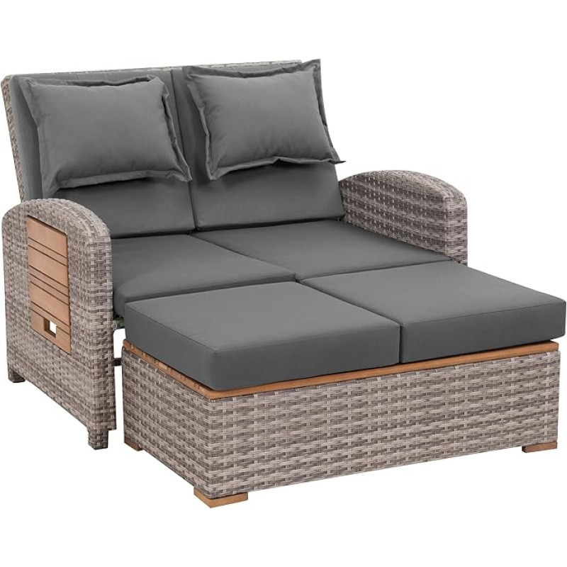 greemotion Bahia Tobago rotango poilsio sodo sofa-lova su taburete Pilka mediena
