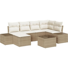 Rantry 7-teiliges Garten Sofa Set mit Kissen Braun Poly Rattan Gartenlounge Modelis3355810
