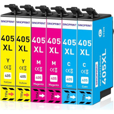 SINOPRINT 405XL kasetės, suderinamos su Epson 405 XL spausdintuvo kasetėmis, skirtomis Workforce Pro WF-3820 WF-3825 WF-4820 WF-4825 WF-4830 WF-7830 WF-7835 WF-7840 (2 žydros, 2 purpurinės, 2 geltonos)