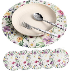 Homoyoyo 6 Stück Teiliges Runde Leinen-platzsets mit Blumenmuster Hitzebeständig und Waschbar Dekorative Tischsets für Esstisch rutschfeste Platzdeckchen Vielseitig für Zuhause und