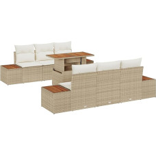 Rantry 7-teilige Garten-Sofa-Set mit Kissen Beige Poly Rattan Gartenlounge Modelis3358770