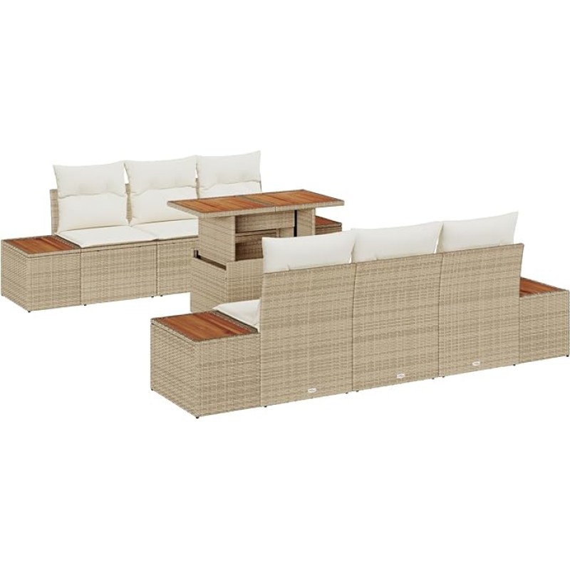 Rantry 7-teilige Garten-Sofa-Set mit Kissen Beige Poly Rattan Gartenlounge Modelis3358770