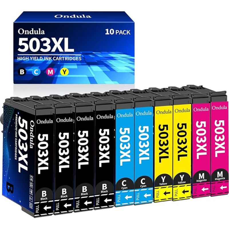Ondula 503XL spausdintuvo kasetės, suderinamos su Epson 503 kasetėmis Epson Workforce WF-2960 WF-2965 WF-2960DWF WF-2965DWF Expression Home XP-5200 XP-5205 (10 vnt.)