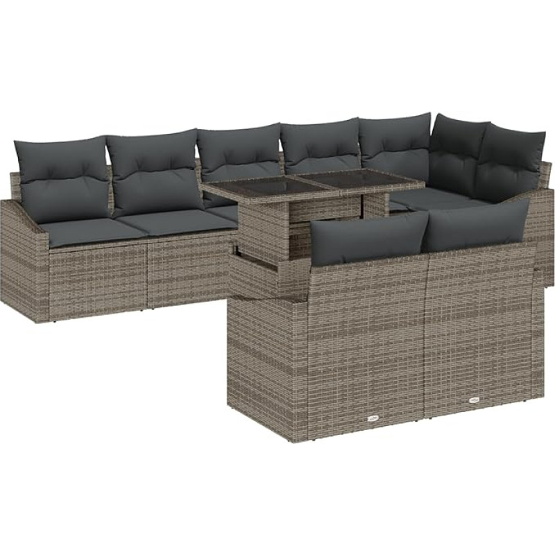 Rantry 9-teiliges Garten Sofa Set mit Kissen Grau Poly Rattan Gartenlounge Modelis3349025