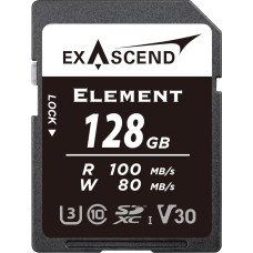 Exascend Element 128GB SD kortelė Ultra HD 4K Video Premium High Speed atminties kortelė SDXC UHS-I V30 atminties kortelė Burst fotografavimo režimas 100MB/s Skaitymas 80MB/s Rašymas UHS-I Class 10 U3 V30 kamera