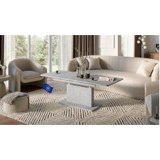 designnimpex DC-1 Išskleidžiamas kavos staliukas Reguliuojamas aukštis 126/168 cm, betono spalvos Modernus universalus svetainės stalas Valgomojo stalas Šoninis stalas Sofos stalas Taupantis vietą Aukštos kokybės svetainės kavos staliukas