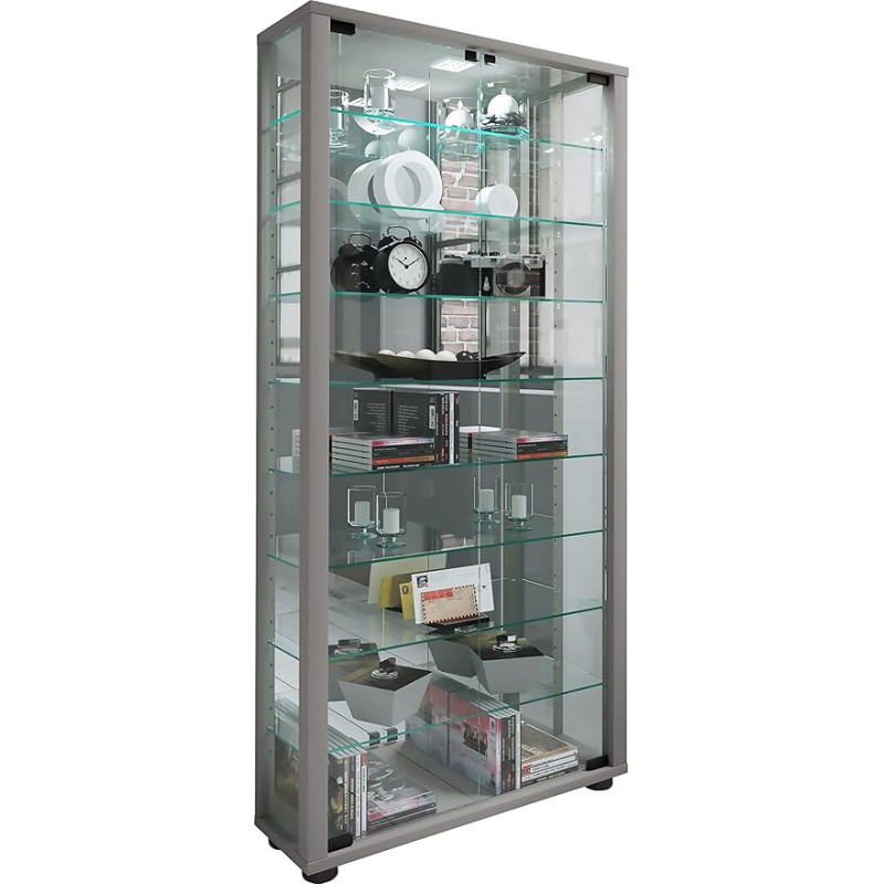 VCM Lumo Maxi Mirror Standing Glass Display Cabinet with Tempered Safety Glass Dimensions Approx. H 115 x W 59 x D 18 cm Modern and Space-Saving Glass Display Cabinet