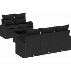 Rantry 6-teiliges Garten Sofa Set mit Kissen Schwarz Poly Rattan Gartenlounge Modelis3345923
