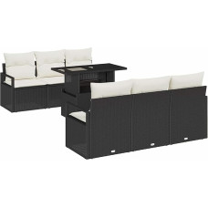 Rantry 7-teiliges Garten Sofa Set mit Kissen Schwarz Poly Rattan Gartenlounge Model3357480