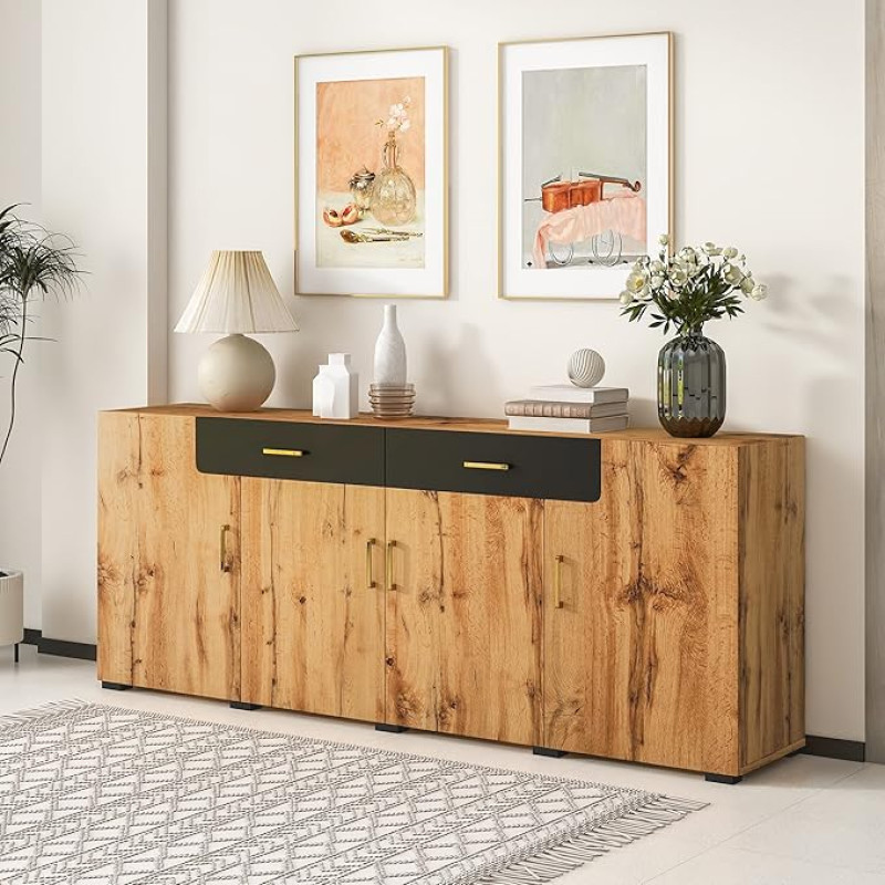 BTM virtuvės spintelė sandėliavimo spintelė 208 x 39,5 x 80 cm komoda su 4 durelėmis ir 2 stalčiais