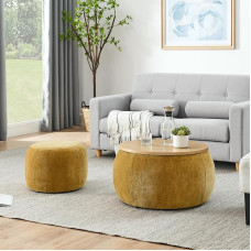 NICCAE 2-jų dalių rinkinys, iš šenilinio švarko, su trompuotu kleininiu kabliuku, švarku ir MDF plokšte (Dunkelgelb, 63,5 x 63,5 x 37,3 cm)