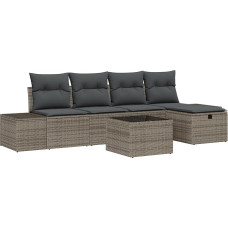 6-teiliges Garten Sofa Set mit Kissen Grau Poly Rattan Gartenlounge Modelis3359368