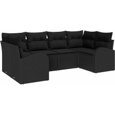 6-teiliges Garten Sofa Set mit Kissen Schwarz Poly Rattan Gartenlounge Modelis3346183