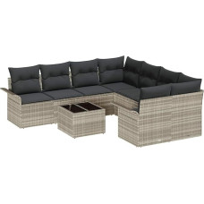 9-teiliges Garten Sofa Set mit Kissen Hellgrau Poly Rattan Gartenlounge Model3345302