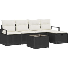 6-teiliges Garten Sofa Set mit Kissen Schwarz Poly Rattan Gartenlounge Modelis3360498