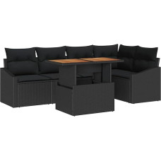 6-teiliges Garten-Sofa-Set mit Kissen Schwarz Poly-Rattan Gartenlounge Modelis3358578
