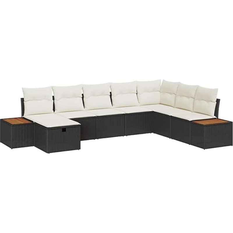 Rantry 8-teiliges Garten Sofa Set mit Kissen Schwarz Poly Rattan Gartenlounge Modelis3359654
