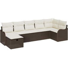 Rantry 7-teiliges Garten Sofa Set mit Kissen Braun Poly Rattan, 2-Sitzer Garten Sofa mit Kissen Braun Poly Rattan Gartenlounge Modelis3358997