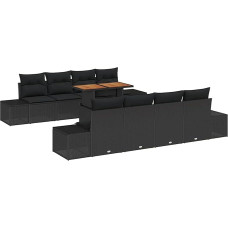 Rantry 7-teilige Garten Sofa Set mit Kissen schwarzes Poly Rattan Gartenlounge Modelis3358676