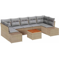 8-teiliges Garten-Sofaset mit Kissen Beige Poly-Rattan Akazie Gartenlounge Modelis3347924