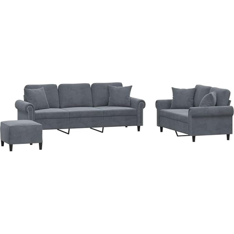 Dunkelgrauer Samt-Sofa-Set mit 2+3 Sitzen, Stauraumkissen, Fußhocker - Wohnzimmer & Mehrzweck Model3202281