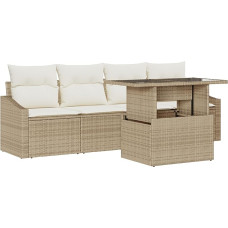 5-teiliges Garten-Sofaset mit Kissen Beige Poly-Rattan Gartenlounge Modelis3348907