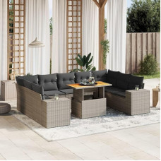 Komplektas Schlafsofa, 10-teiliges Gartensofa-Set mit grauen Kissen aus Polyrattan, Set Schlafsofa, Wohnzimmer, Sofa, Garten, modernes Sofaset für den Außenbereich, Möbel
