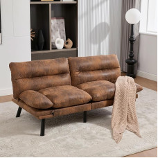 Oxtao Modern two-seater with ergonomic design, breathable seat, adjustable backrest and armrests as well as metal legs for optimal comfort and stability (coffee microfibre)