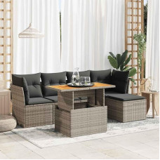 Rantry Gartensofa-Set 6-teilig mit grauen Kissen aus Polyrattan, Set Schlafsofa, Wohnzimmer, Sofa, modernes Sofaset für den Außenbereich, Möbel für den Außenbereich, Modell 3326916