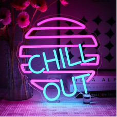 Chill Out Neon Sign Cooling LED Neon Sign Wall Neon Sign USB LED Sign for Bar Bedroom Playroom Game Zone Party Store Hairdressing Salon Gift for Girls Friends