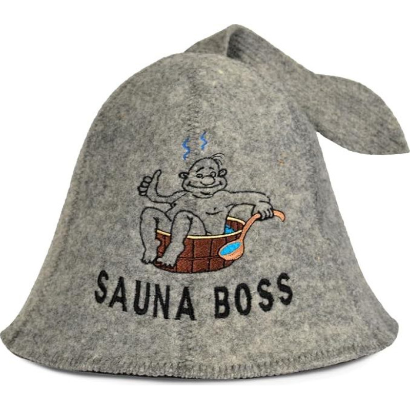 Sauna kepurė vyrams ir moterims Felt Sauna Boss Grey Sauna kepurė vyrams ir moterims Pagaminta iš 100 % natūralios vilnos Felt Sauna kepurė su siuvinėjimu Apsauga nuo karščio Apima pirties elektroninę knygą