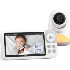 GHB Baby Monitor with Camera 5 Inch HD IPS Screen 720P 3050mAh VOX Mode 3X Zoom Night Vision Intercom Function 8 Lullabies 4 Cameras Supports